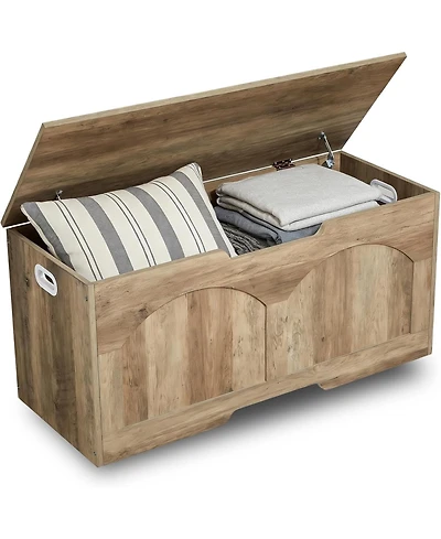 Gaomon 39.3" Retro Wooden Storage Bench - Storage Chest with U-Shaped Cut-Out Pull, Safety Hinge, Supports 300 lbs, Easy Assembly