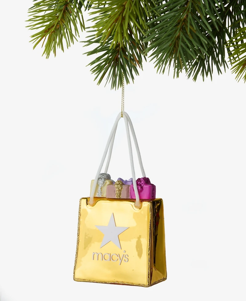 Holiday Lane Macy's Glass Macy's Shopping Bag Ornament, Macy's Exclusive