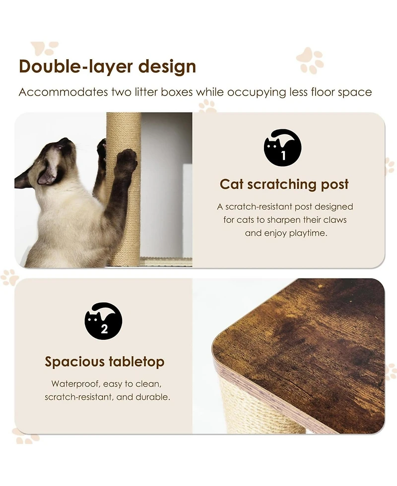 Gaomon Cat Litter Box Enclosure for 2 Cats, Double Hidden Litter Box Furniture Cabinet with 2 Scratch Mat and Scratch Post