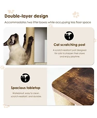 Gaomon Cat Litter Box Enclosure for 2 Cats, Double Hidden Litter Box Furniture Cabinet with 2 Scratch Mat and Scratch Post