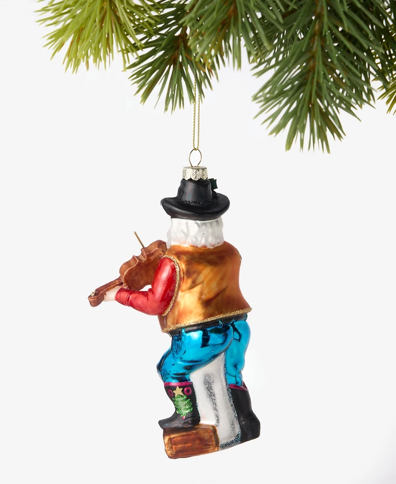Holiday Lane Texas Glass Cowboy Santa Ornament, Macy's Exclusive