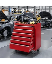 Gaomon 6-Drawer Portable Tool Storage Cart, Rolling Tool Chest Cabinet, Lockable Toolbox Organizer, Red