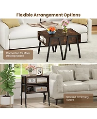 Gymax 2PCS Stackable End Table Night Stand Bedside Table Shelf Accent Table