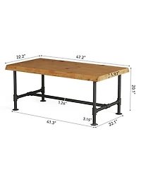Tribesigns 47" Live Edge Coffee Table, Farmhouse Solid Wood Accent Center Table with Metal Legs, Rectangular Low Cocktail Tea Furniture