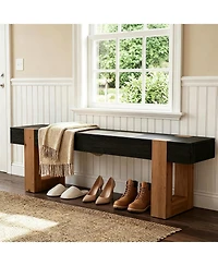 Tribesigns Solid Wood Bench, 55" Farmhouse Wooden Entryway Bench with Sturdy Legs, End of Bed Bench Seats