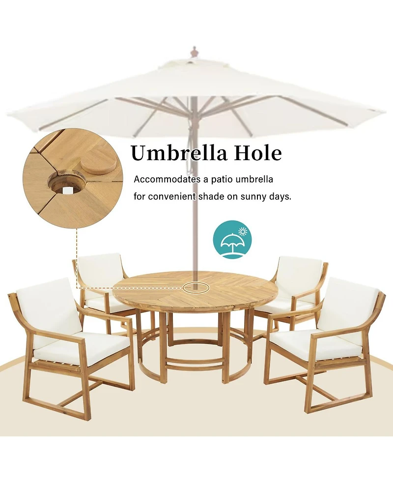 Asagikoiai 5-Piece Acacia Wood Outdoor Patio Dining Set with Round Table and Chairs