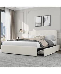 homfan Upholstered Platform Bed Frame with Headboard and 2 Storage Drawers, Wood Slat Support