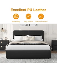 homfan Upholstered Platform Bed Frame with Headboard and 2 Storage Drawers, Wood Slat Support