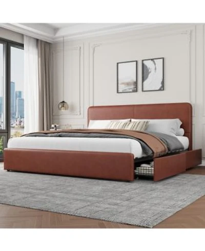 Homfan Upholstered Platform Bed Frame With Headboard 2 Storage Drawers Wood Slat Support No Box Spring Needed