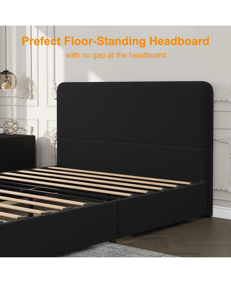 homfan Upholstered Platform Bed Frame with Headboard and 2 Storage Drawers, Wood Slat Support