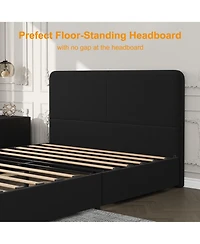 homfan Upholstered Platform Bed Frame with Headboard and 2 Storage Drawers, Wood Slat Support