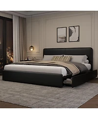 homfan Upholstered Platform Bed Frame with Headboard and 2 Storage Drawers, Wood Slat Support