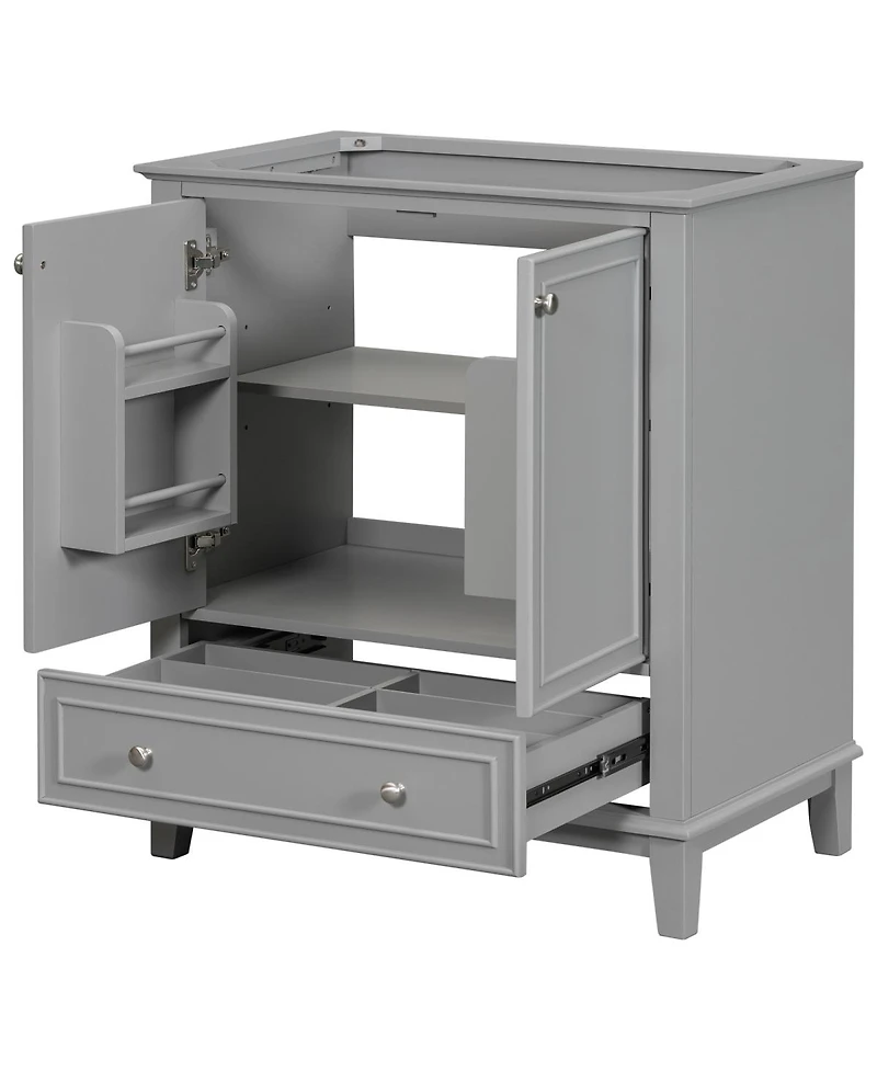 Sillysis 29.5 Inch Freestanding Bathroom Vanity Base with Adjustable Shelf, Solid Wood and Mdf Storage Cabinet