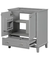Sillysis 29.5 Inch Freestanding Bathroom Vanity Base with Adjustable Shelf, Solid Wood and Mdf Storage Cabinet