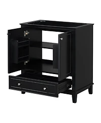 Sillysis 29.5 Inch Freestanding Bathroom Vanity Base with Adjustable Shelf, Solid Wood and Mdf Storage Cabinet