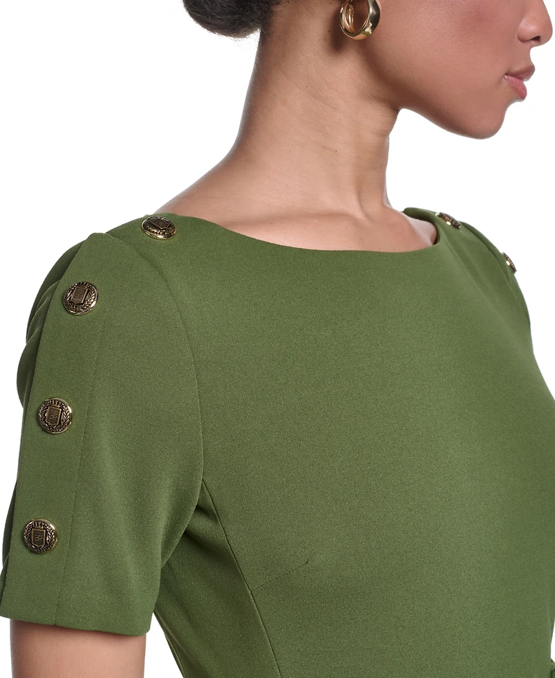 Karl Lagerfeld Paris Women's Scuba Crepe Sheath with Shoulder Buttons Dress