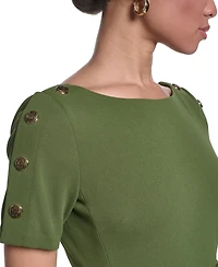 Karl Lagerfeld Paris Women's Scuba Crepe Sheath with Shoulder Buttons Dress