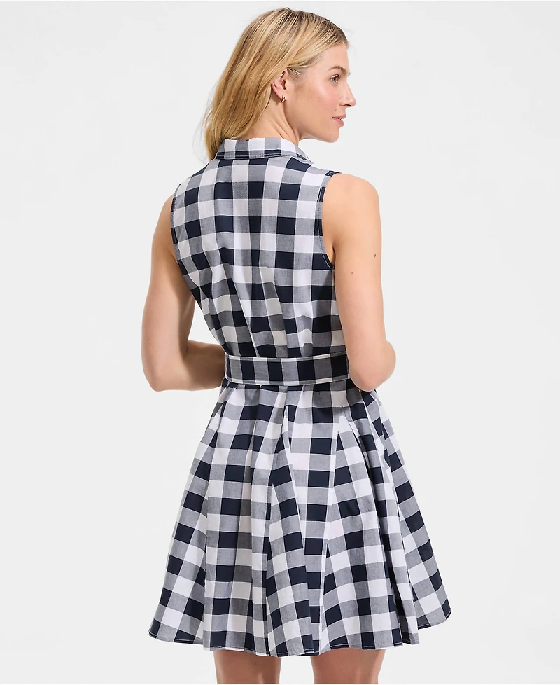 Lands' End Women's Poplin Button Front Dress with Godets