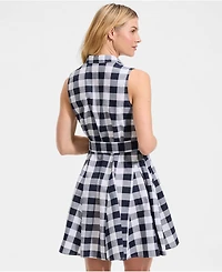 Lands' End Women's Poplin Button Front Dress with Godets