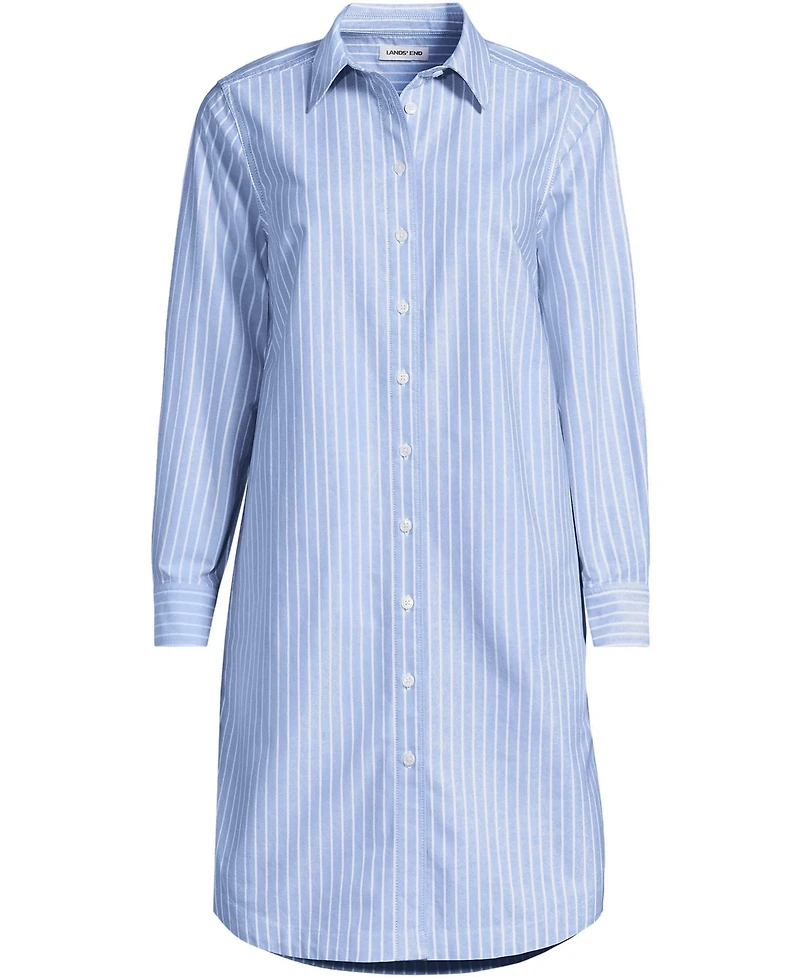 Lands' End Women's Oxford Long Sleeve Button Front Shirt Dress