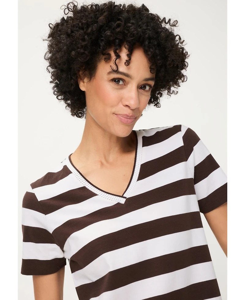 Olsen Women's Stripe V-Neck T-Shirt