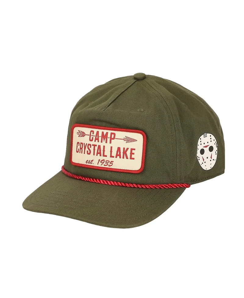 Friday The 13th Men's Camp Crystal Lake Badge Green Retro Grandpa Snapback Hat