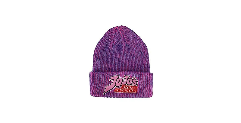 JoJo's Bizarre Adventure Men's JoJo's Bizarre Logo Flat Embroidery on Pink Purple Two-Tone Ribbed Acrylic Knitted Beanie Hat
