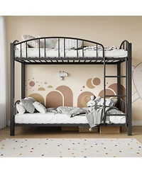 homfan Twin Over Metal Bunk Bed with Ladder and Arched Guardrail, Space-Saving Frame Steel Slats, No Box Spring Needed