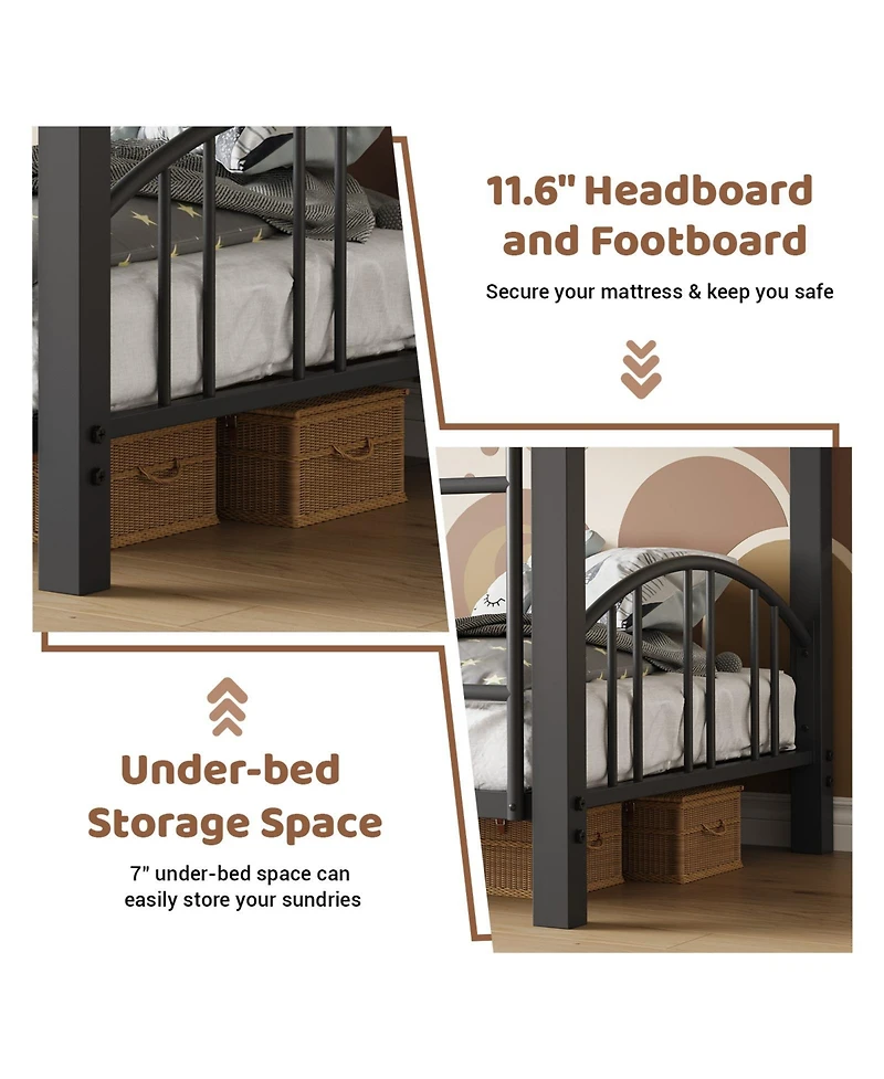 homfan Twin Over Metal Bunk Bed with Ladder and Arched Guardrail, Space-Saving Frame Steel Slats, No Box Spring Needed
