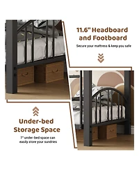 homfan Twin Over Metal Bunk Bed with Ladder and Arched Guardrail, Space-Saving Frame Steel Slats, No Box Spring Needed