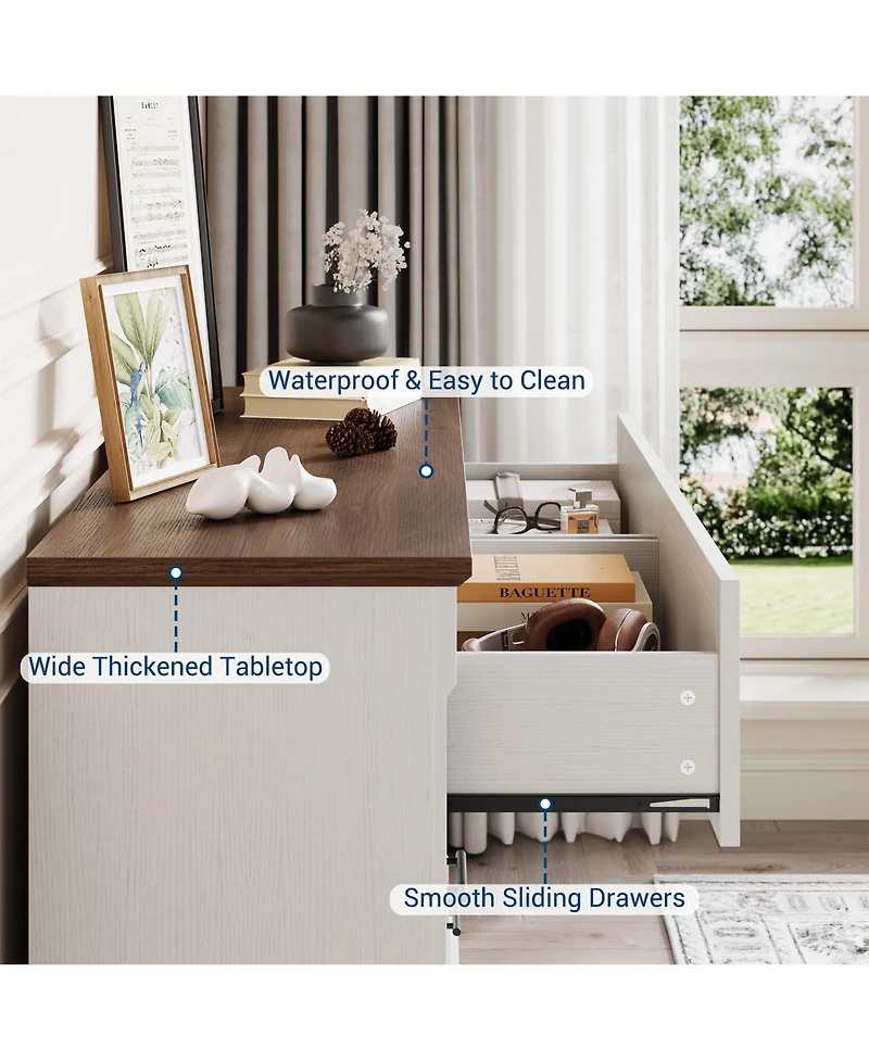 homfan 6-Drawer Dresser for Bedroom, Farmhouse Chest of Drawers with Metal Handles, Wide Storage Cabinet Living Room Hallway