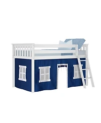 Max & Lily Loft Bed, Low Solid Wood Twin Bunk Beds for Kids with Ladder and Curtain