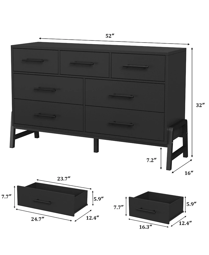 homfan 7 Dresser for Bedroom, Freestanding 52" Wide Drawer with Storage, Wooden Closet Storage Chest Living Room, Entryway