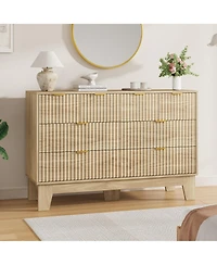homfan 8 Drawer Dresser for Bedroom, 47" Wide Fluted Chest with Metal Handle, Modern Wooden Tv Stand, Clothes Organizer for Hallway, Entryway