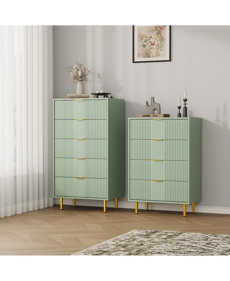 homfan Tall Modern Fluted Dresser with Metal Handles, Space-Saving Wooden Storage Chest Multi Drawer Options for Bedroom, Living Room and Hallway