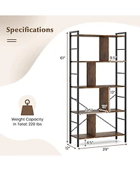 Gymax 2 pieces 61'' 5-Tier Bookshelf with Metal Frame 2 Anti-Tipping Devices for Living Room