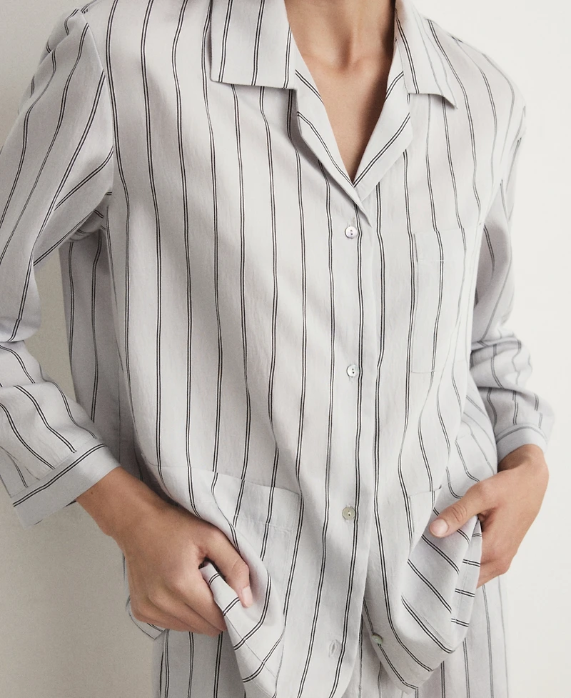 Mango Women's Front Pocket Striped Pajama Shirt