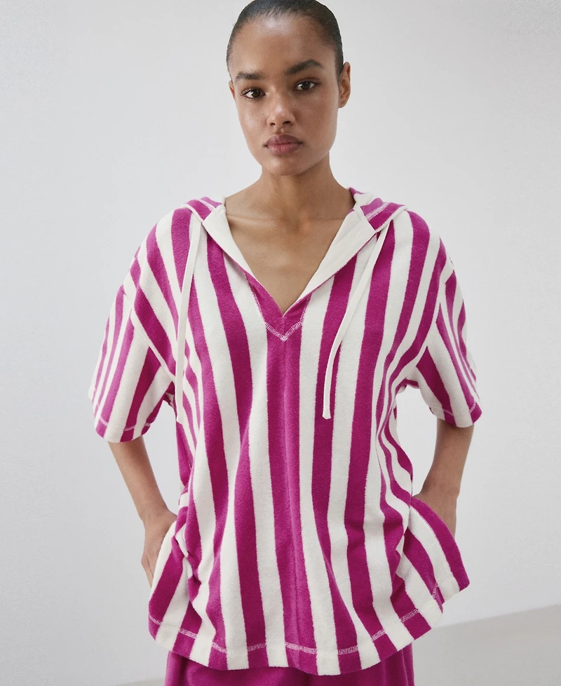 Mango Women's Striped Terry Cotton Sweatshirt