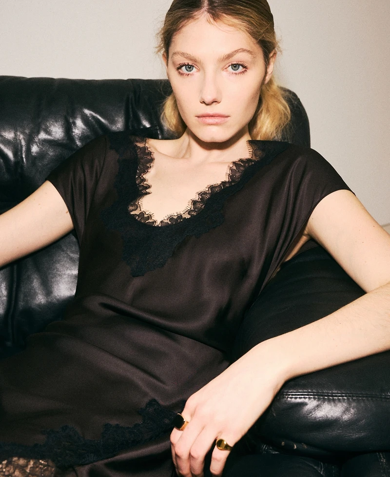 Mango Women's Satin Lace Dress