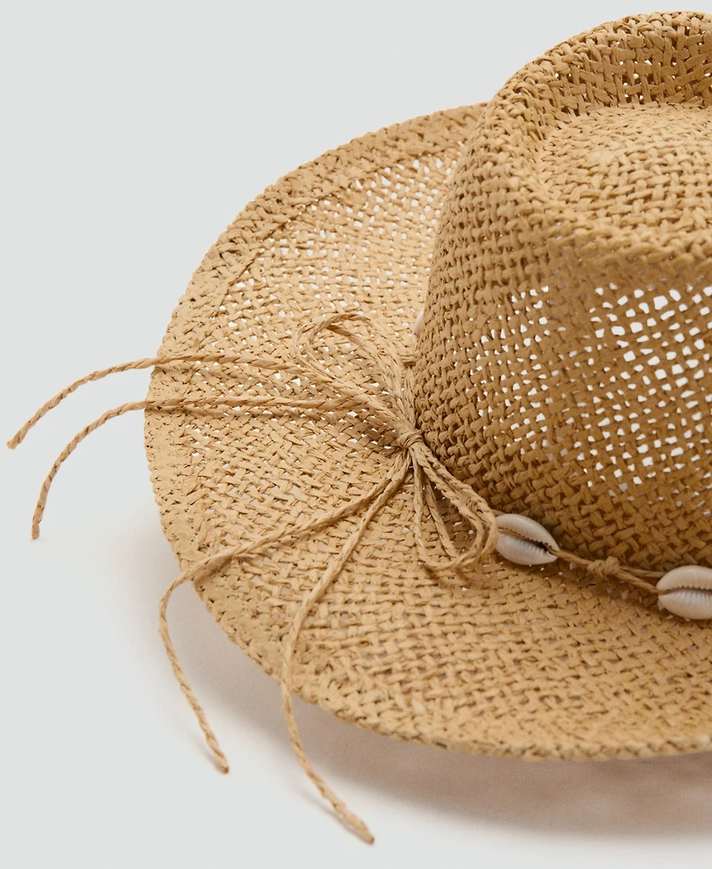 Mango Women's Shells Detail Natural-Fiber Hat