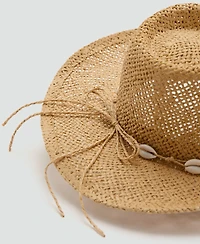 Mango Women's Shells Detail Natural-Fiber Hat