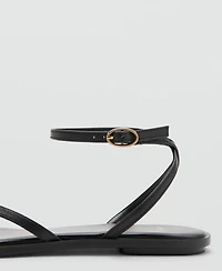 Mango Women's Metallic Detail Leather Strap Sandals