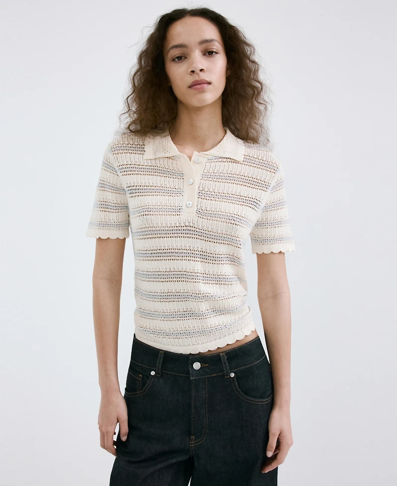 Mango Women's Lace Accents Striped Knit Sweater