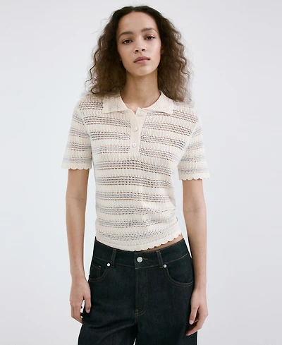 Mango Women's Lace Accents Striped Knit Sweater