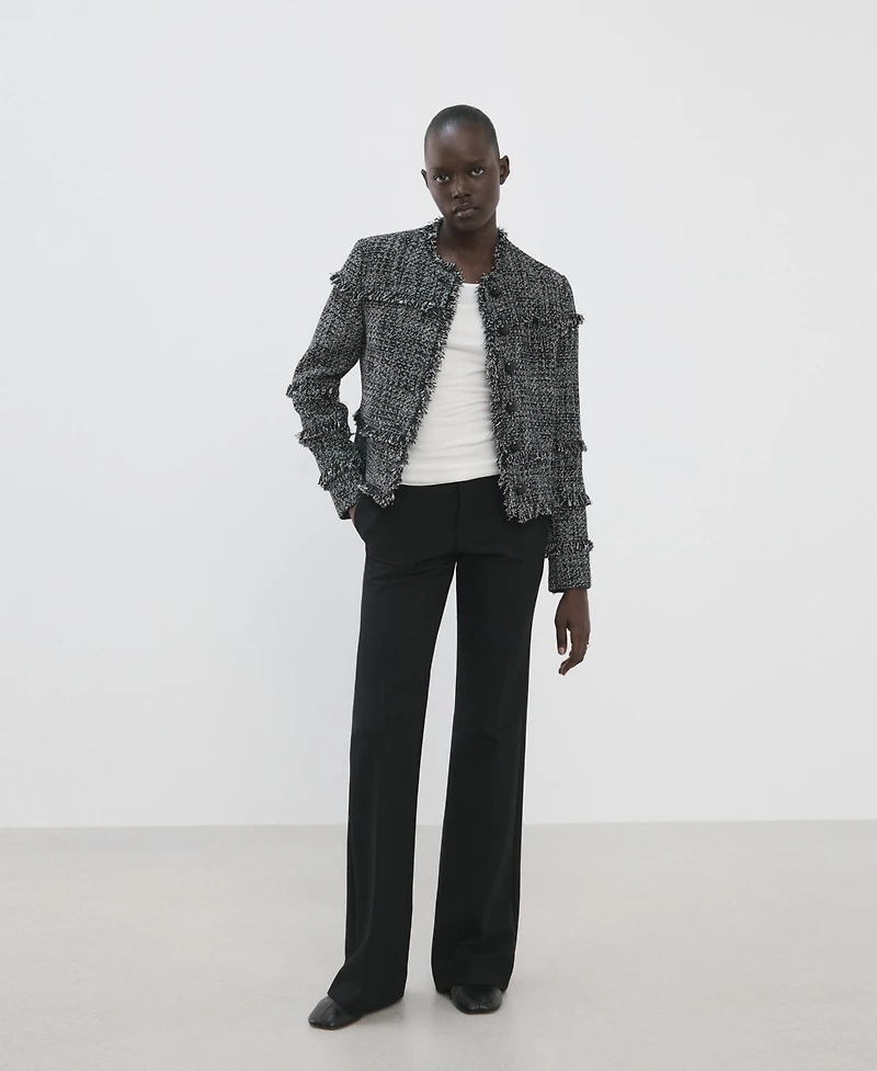 Mango Women's Frayed Ends Tweed Jacket