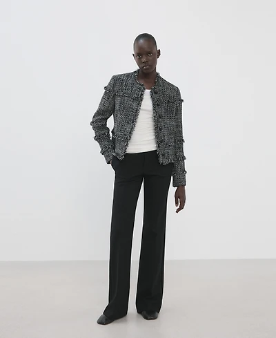 Mango Women's Frayed Ends Tweed Jacket