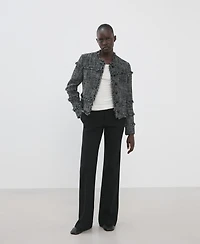 Mango Women's Frayed Ends Tweed Jacket