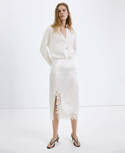 Mango Women's Satin Lace Skirt