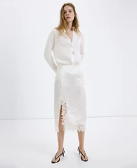Mango Women's Satin Lace Skirt