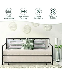 Gymax Twin Trundle DayBed With 4 Casters Mattress Platform Bed Sofa
